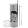 Tumbler stainless steel Silver 600ml, with metal straw & cleaning brush
