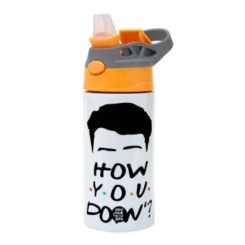 Friends how you doin?, Παιδικό παγούρι θερμό, ανοξείδωτο, με καλαμάκι ασφαλείας, Πορτοκαλί/Γκρι (360ml) BPA-FREE