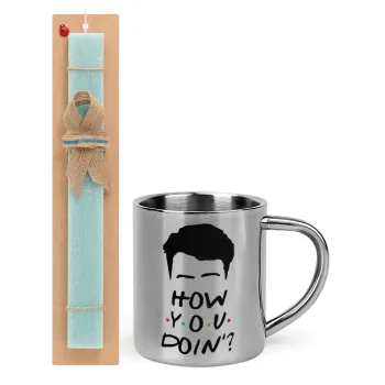 Friends how you doin?, Easter Set, metallic thermal cup (300ml) & aromatic flat Easter candle (30cm) (TURQUOISE)