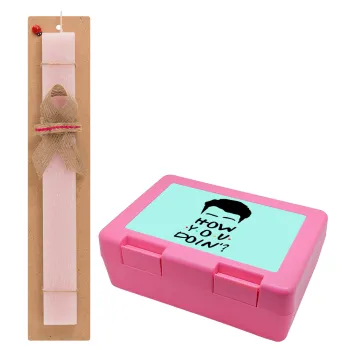 Friends how you doin?, Easter Set, children's snack container PINK & scented flat Easter candle (30cm) (PINK)