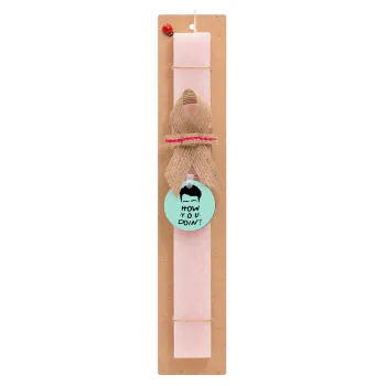 Friends how you doin?, Easter Set, wooden keychain & scented flat Easter candle (30cm) (PINK)