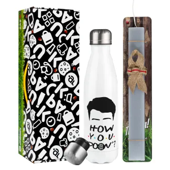 Friends how you doin?, Easter candle, metallic white thermos bottle (500ml) & aromatic flat candle (30cm) (GRAY)