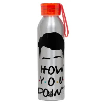 Friends how you doin?, Αλουμινένιο Αθλητικό Μπουκάλι 650ml – Ασημί με Κόκκινο Καπάκι και Λουράκι Σιλικόνης