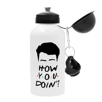 Friends how you doin?, Metal water bottle, White, aluminum 500ml