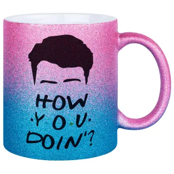 Friends how you doin?, Κούπα Χρυσή/Μπλε Glitter, κεραμική, 330ml