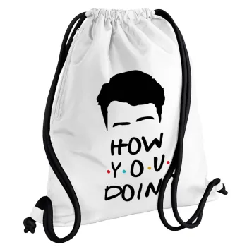 Friends how you doin?, Τσάντα πλάτης πουγκί GYMBAG λευκή, με τσέπη (40x48cm) & χονδρά κορδόνια