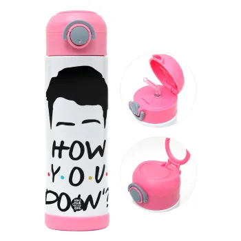 Friends how you doin?, Children's hot water bottle, stainless steel, with safety straw, PINK (500ml)