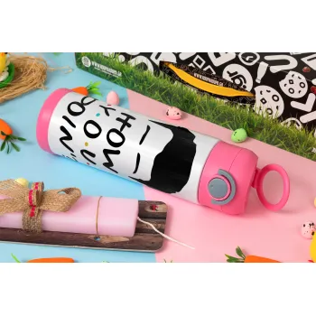Friends how you doin?, Easter candle, Childrens hot water bottle, stainless steel, with safety straw, PINK (500ml)