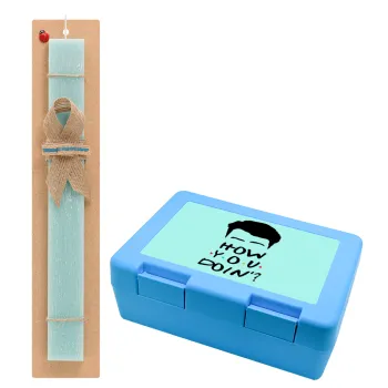 Friends how you doin?, Easter Set, children's snack container BLUE & Easter aromatic flat candle (30cm) (TURQUOISE)