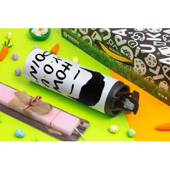 Friends how you doin?, Easter candle,Travel Tumbler 2 Lids, with metal straw & cleaning brush & aromatic flat candle (30cm) (PINK)