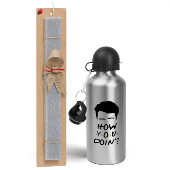 Friends how you doin?, Easter Set, metallic silver aluminum water bottle (500ml) & aromatic flat Easter candle (30cm) (GRAY)