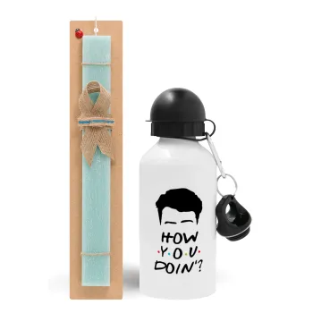 Friends how you doin?, Easter Set, metallic aluminum water bottle (500ml) & scented flat candle (30cm) (TURQUOISE)