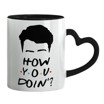 Friends how you doin?, Mug heart black handle, ceramic, 330ml