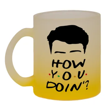 Friends how you doin?, Κούπα γυάλινη δίχρωμη με βάση το κίτρινο ματ, 330ml