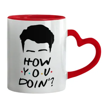 Friends how you doin?, Mug heart red handle, ceramic, 330ml