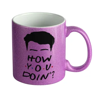 Friends how you doin?, Κούπα Μωβ Glitter που γυαλίζει, κεραμική, 330ml