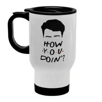 Friends how you doin?, Stainless steel travel mug with lid, double wall white 450ml
