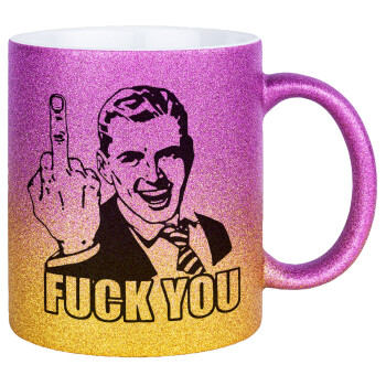 The finger, Κούπα Χρυσή/Ροζ Glitter, κεραμική, 330ml