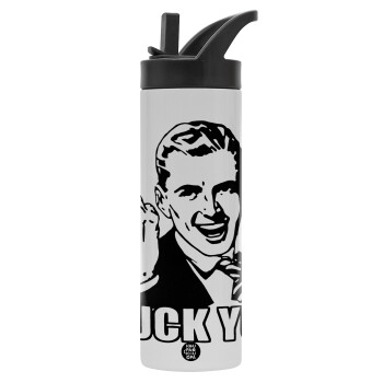 The finger, Μεταλλικό παγούρι θερμός με καλαμάκι & χειρολαβή, ανοξείδωτο ατσάλι (Stainless steel 304), διπλού τοιχώματος, 600ml