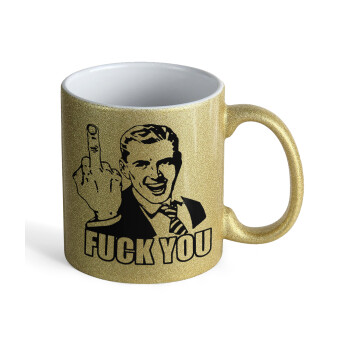 The finger, Κούπα Χρυσή Glitter που γυαλίζει, κεραμική, 330ml