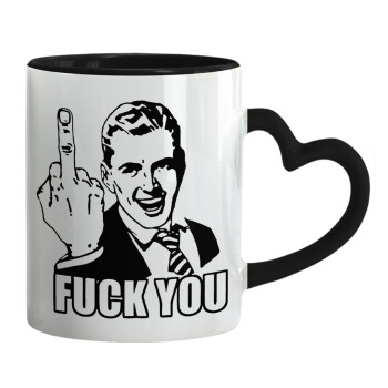 The finger, Κούπα καρδιά χερούλι μαύρη, κεραμική, 330ml