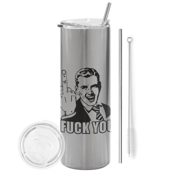 The finger, Tumbler stainless steel Silver 600ml, with metal straw & cleaning brush
