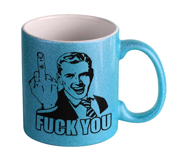 The finger — Light blue glitter mug that sparkles, ceramic, 330ml