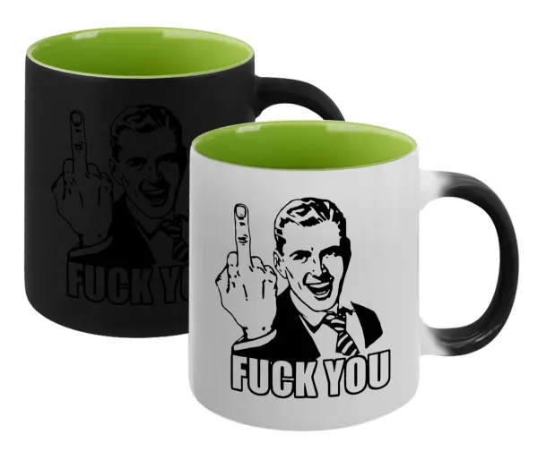 The finger — Magic mug with green interior, ceramic, 330ml, changes colour with hot drinks