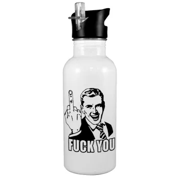 The finger, White water bottle with straw, stainless steel 600ml