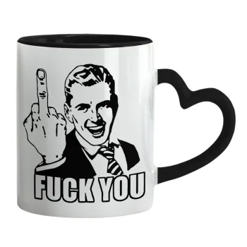 The finger, Κούπα καρδιά χερούλι μαύρη, κεραμική, 330ml