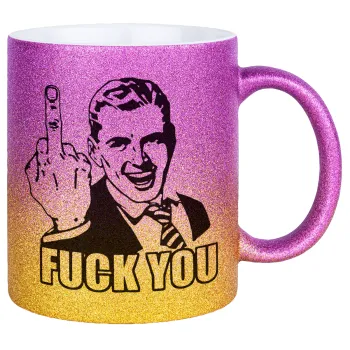 The finger, Κούπα Χρυσή/Ροζ Glitter, κεραμική, 330ml