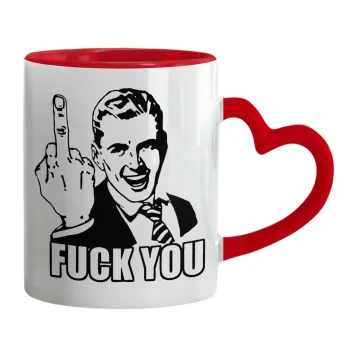 The finger, Κούπα καρδιά χερούλι κόκκινη, κεραμική, 330ml