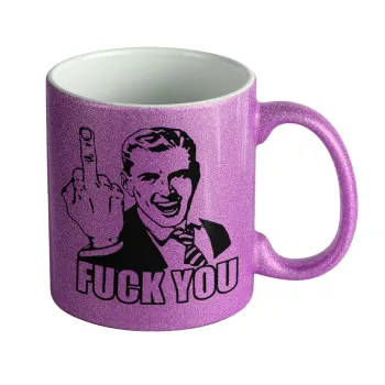 The finger, Κούπα Μωβ Glitter που γυαλίζει, κεραμική, 330ml