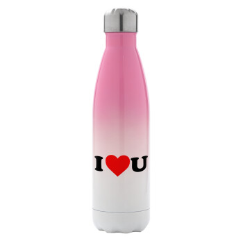 I ❤️ U, Metal mug thermos Pink/White (Stainless steel), double wall, 500ml
