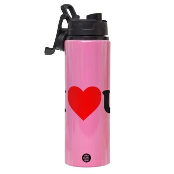 I ❤️ U, Metallic water bottle with safety lid, 850ml aluminum