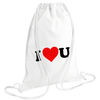 I ❤️ U, Τσάντα πλάτης πουγκί GYMBAG λευκή (28x40cm)