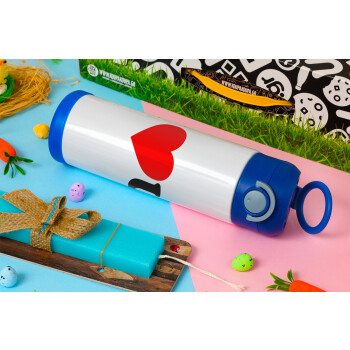 I ❤️ U, Easter candle, Childrens hot water bottle, stainless steel, with safety straw, BLUE (500ml)