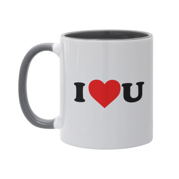 I ❤️ U, Κούπα χρωματιστή γκρι, κεραμική, 330ml