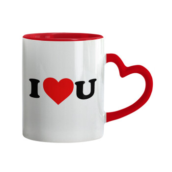 I ❤️ U, Mug heart red handle, ceramic, 330ml