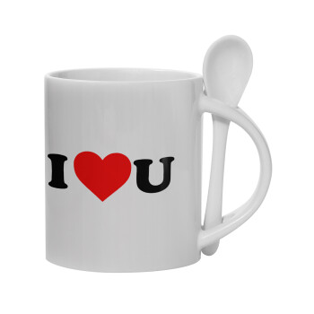 I ❤️ U, Ceramic coffee mug with Spoon, 330ml (1pcs)