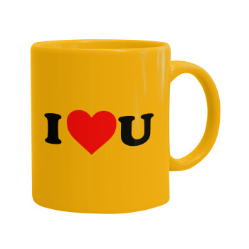 I ❤️ U, Ceramic coffee mug yellow, 330ml (1pcs)