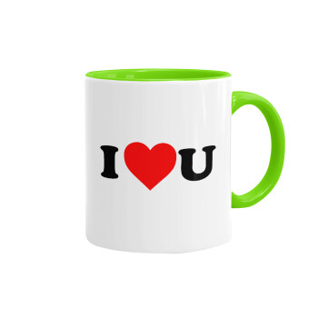 I ❤️ U, Mug colored light green, ceramic, 330ml