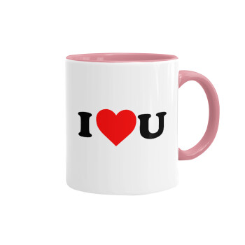 I ❤️ U, Mug colored pink, ceramic, 330ml