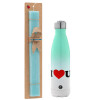 Easter Set, Metallic green/white thermos (Stainless steel), double-walled, 500ml & scented flat Easter candle (30cm) (TURQUOISE)
