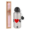 Easter Set, metallic Silver aluminum water bottle (500ml) & scented flat Easter candle (30cm) (PINK)