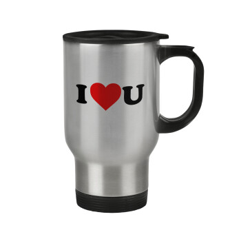 I ❤️ U, Stainless steel travel mug with lid, double wall 450ml