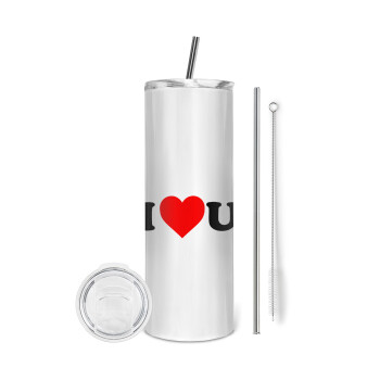 I ❤️ U, Eco friendly stainless steel tumbler 600ml, with metal straw & cleaning brush