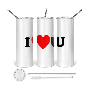 I ❤️ U, 360 Eco friendly stainless steel tumbler 600ml, with metal straw & cleaning brush