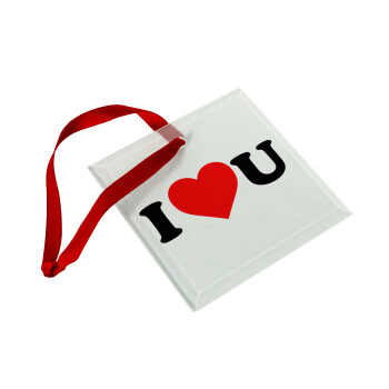 I ❤️ U, Στολίδι Χριστουγεννιάτικο στολίδι γυάλινο τετράγωνο 9x9cm