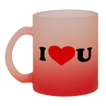 I ❤️ U, Κούπα γυάλινη δίχρωμη με βάση το κόκκινο ματ, 330ml